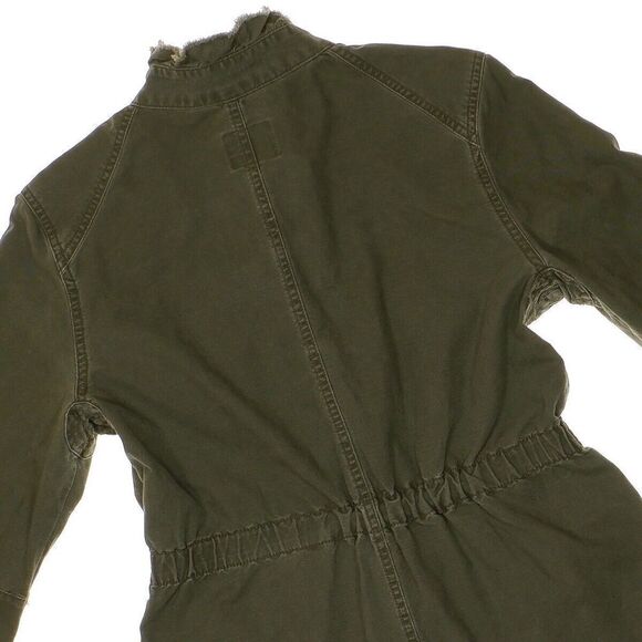 Elle Military Jacket Size M Womens Army Green Distress Full Zip Elastic Waist - Picture 6 of 11